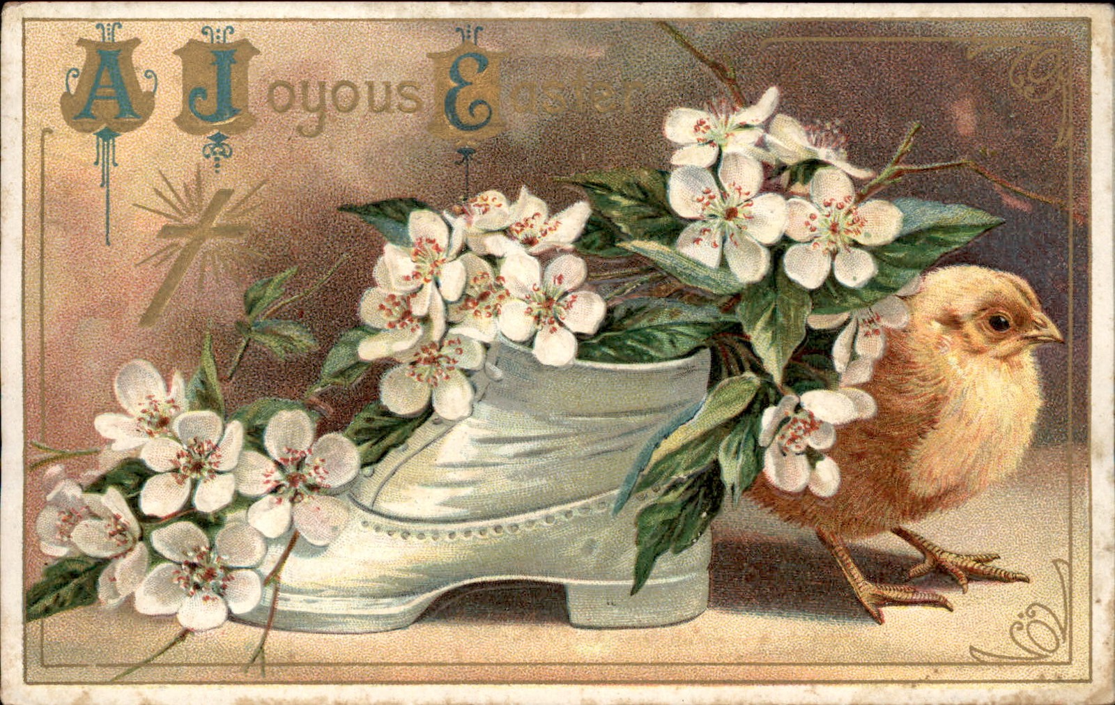 Easter Chick with Flowered Shoe Animals B.P.C. c1900s-10s Vintage Postcard Easter Chick with Flowered Shoe Animals B.P.C. c1900s-10s Vintage Postcard