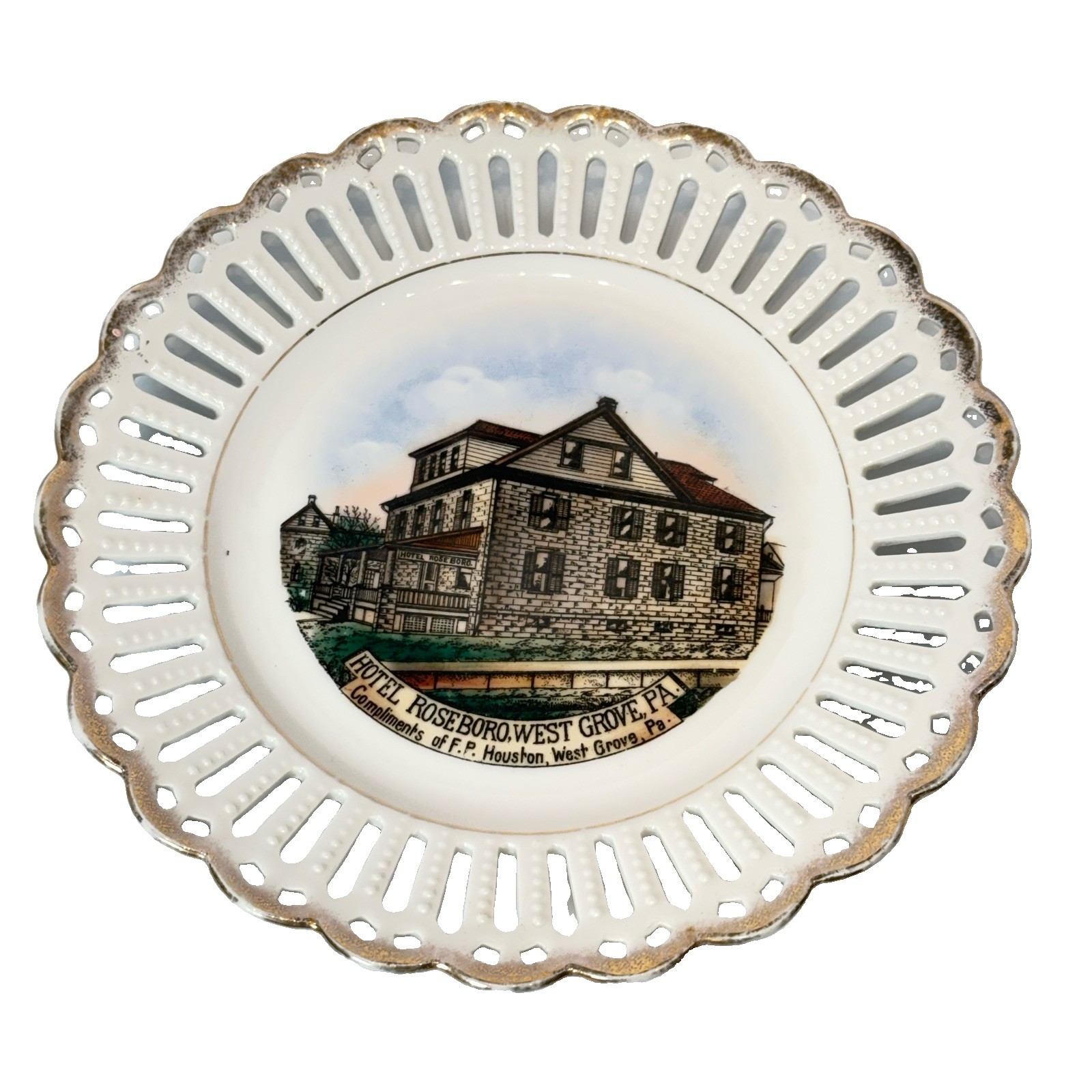 HOTEL ROSEBORO WEST GROVE Pennsylvania PA Antique BAVARIA Souvenir PLATE HOTEL ROSEBORO WEST GROVE Pennsylvania PA Antique BAVARIA Souvenir PLATE