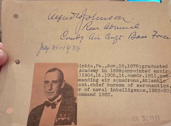 AUTOGRAPH -- Vice Admiral Alfred W. Johnson AUTOGRAPH -- Vice Admiral Alfred W. Johnson