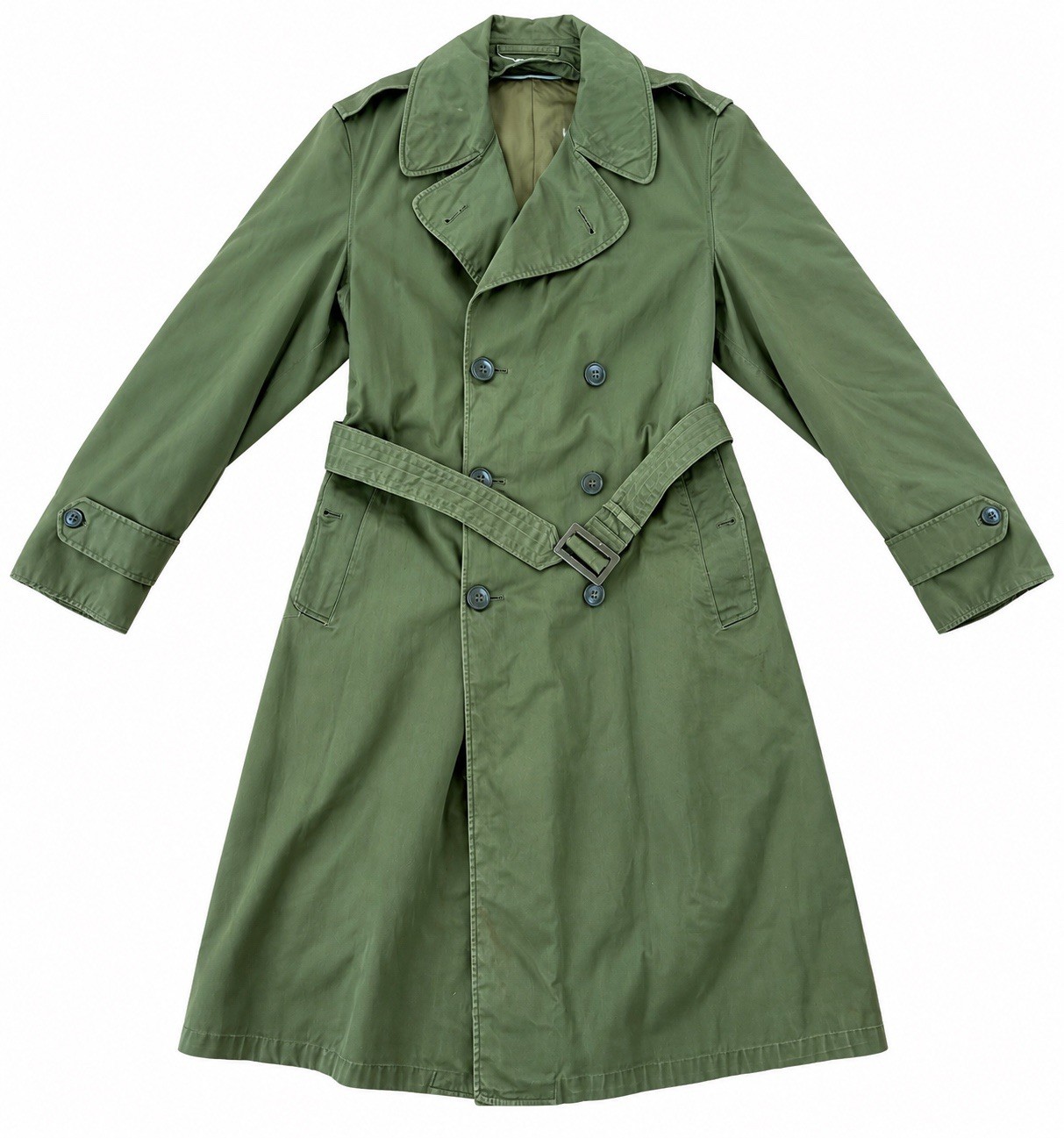 Vintage 1950’s United States Army Military Drab Green trench Coat & Liner Small