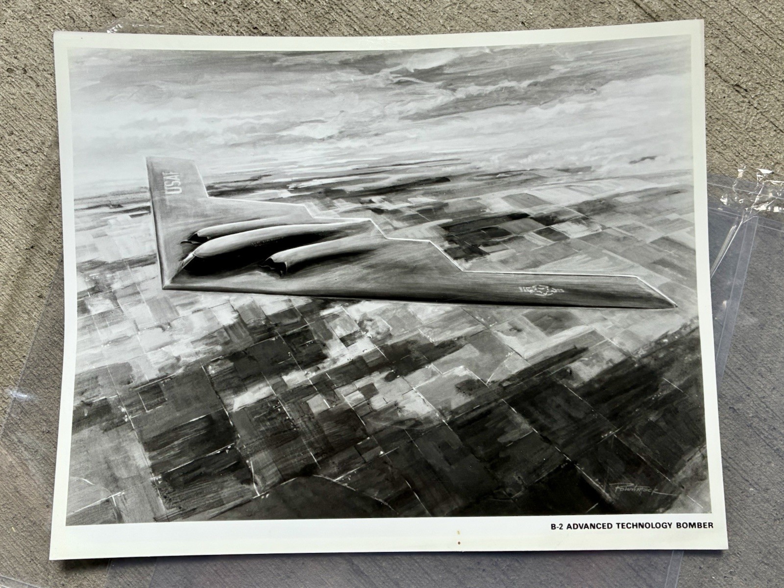 Vintage 1988 B-2 Advanced Technology Bomber USAF Press Photo Signed Artwork