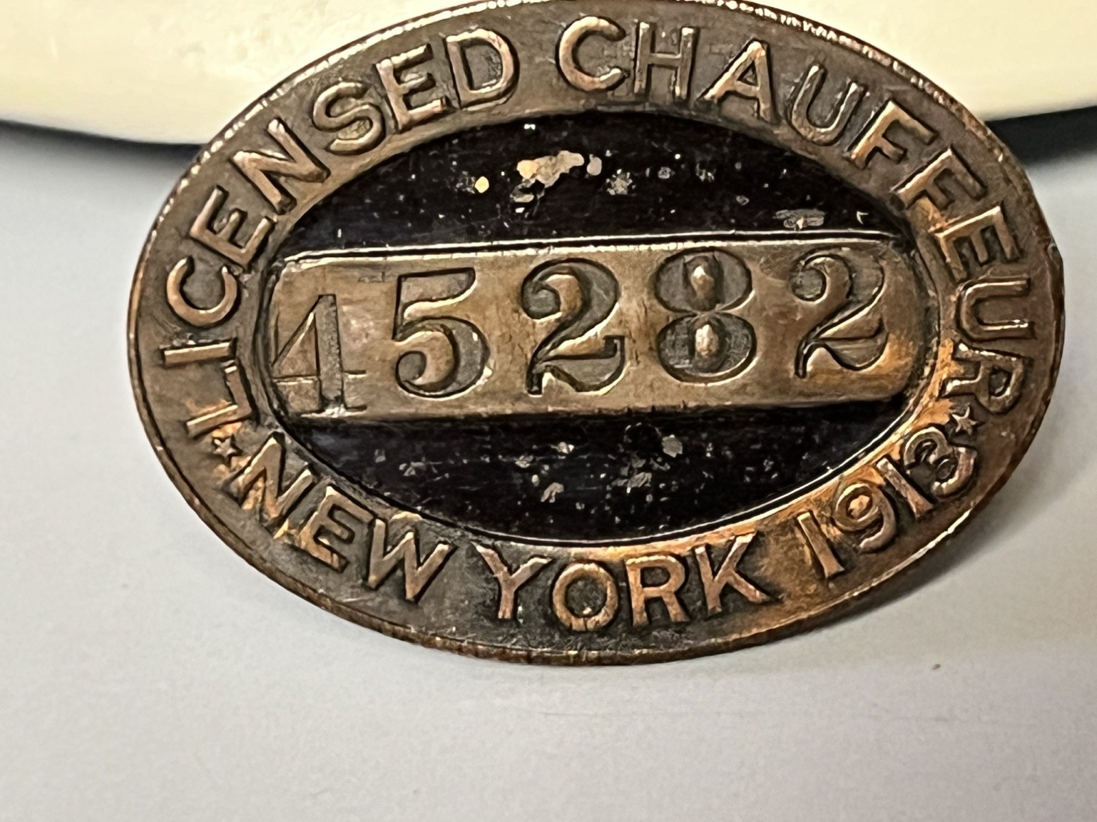 Antique New York Chauffeur License Badge 1913, NYC Collar Pin #45282 Antique New York Chauffeur License Badge 1913, NYC Collar Pin #45282