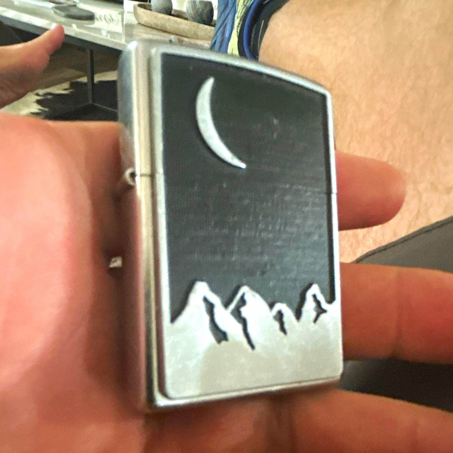 Zippo Silver Tone moon over mountain Marlboro promotional lighter