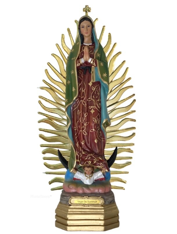Virgen de Guadalupe Capa Verde Estrellas  Estatua Resina Resin 12 Inches 25437-1