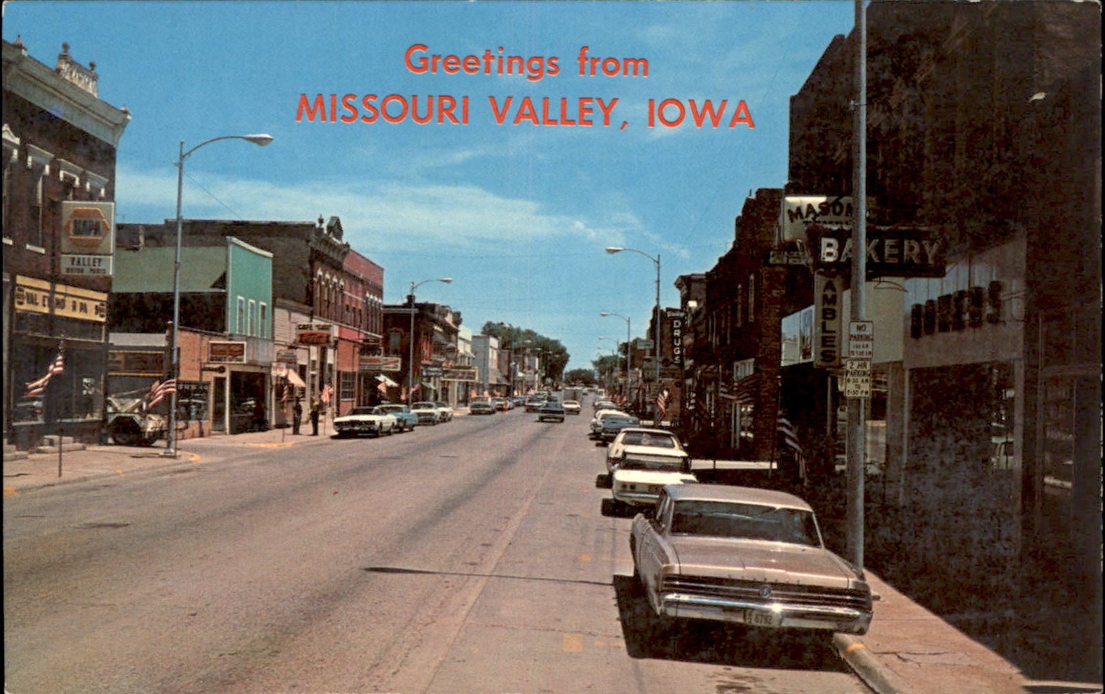 Missouri Valley IA Main Street Dunlap Postcard Co. c1950s-60s Vintage Postcard