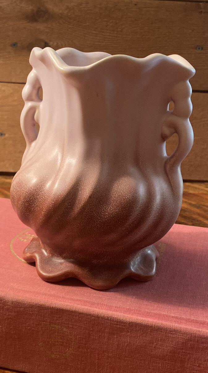 Vintage Weller Pottery Footed Vase Matte Light To Dark Plum 2 Handle Swirled 6