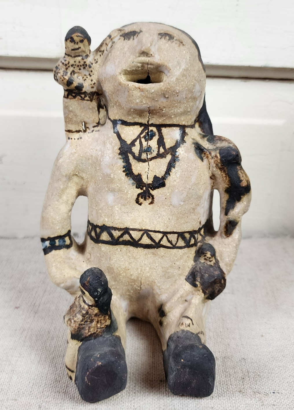 Vtg Rustic Storyteller Figure Handmade Native American 1979 Signed Ortega 6 Kids