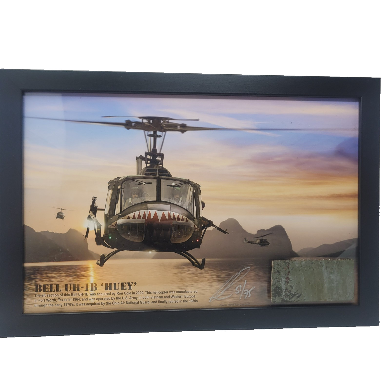 Bell UH-1B Huey Vietnam Helicopter Ron Cole Signed Relic Skin Art Display 51/75