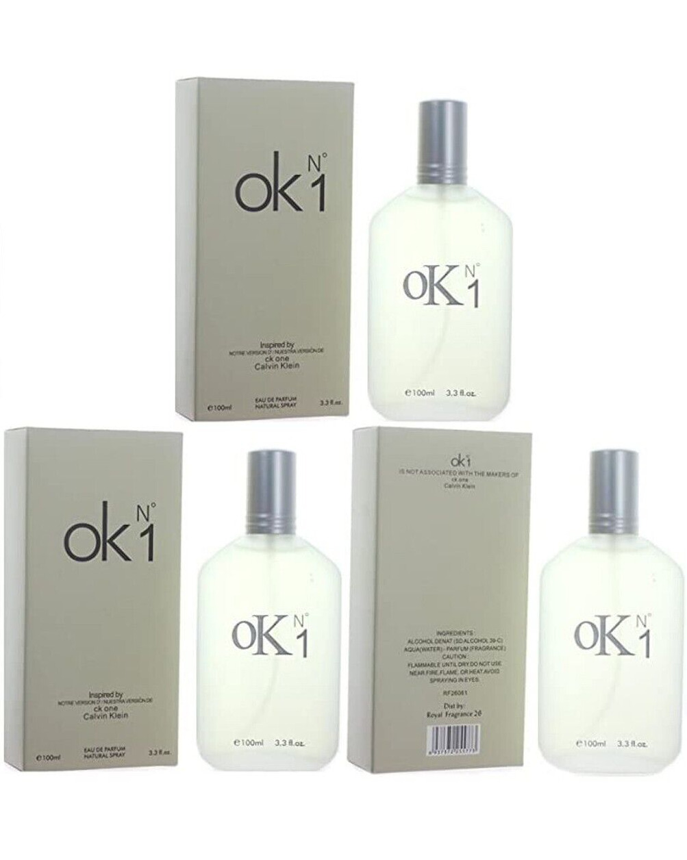 3pcs Perfume for Men OK 1 UNISEX EDT Natural  Cologne Fragrance Spray 3.3oz