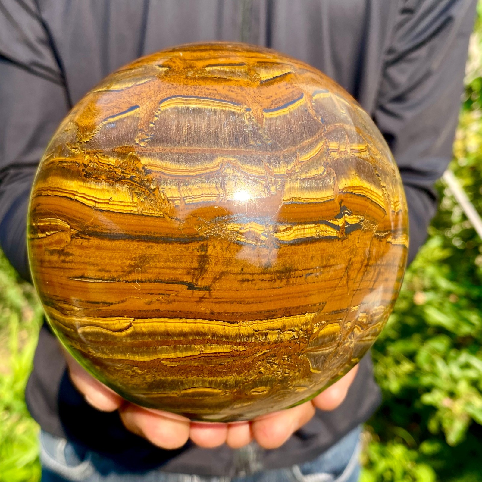 6.06LB Natural Large Gold Tiger’s Eye Stone Quartz Crystal Sphere Specimen Reiki