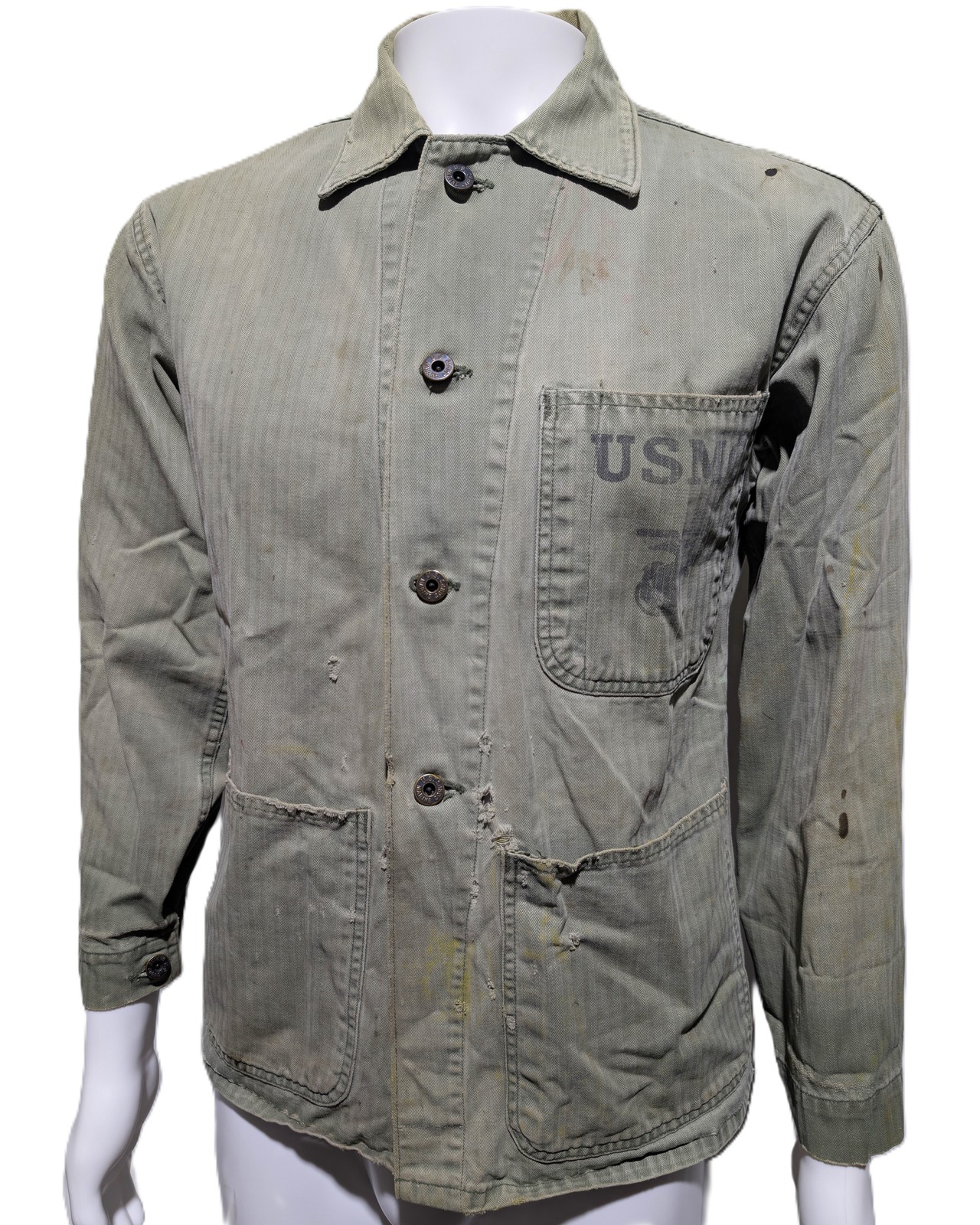 Original WWII USMC P41 HBT Utility Jacket w/ EGA Stencil (42 Original WWII USMC P41 HBT Utility Jacket w/ EGA Stencil (42