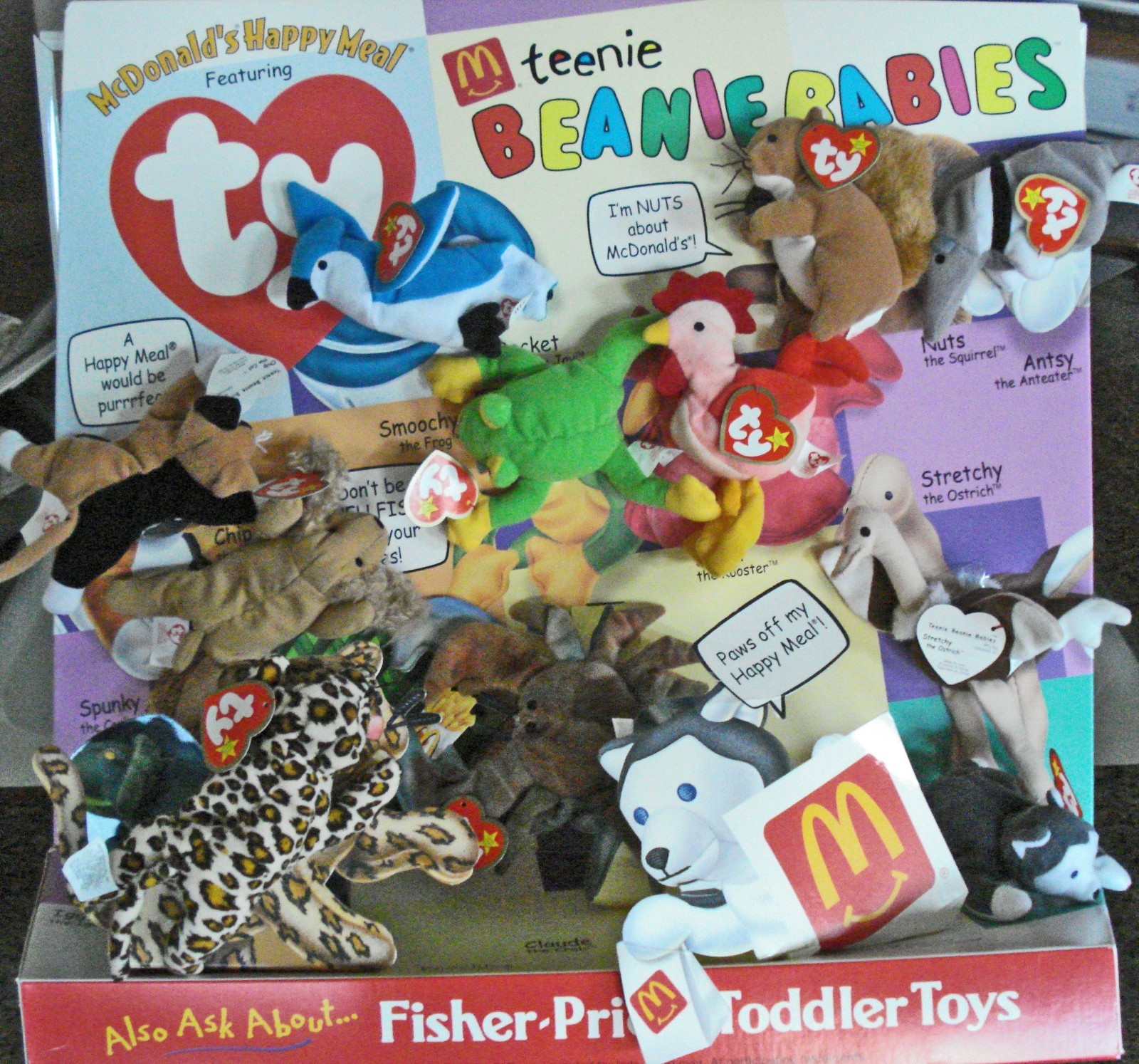 1999 MCDONALD\'S HAPPY MEAL DISPLAY BEANIE BABIE TOYS & 3 MEAL BOXES-DISMANTLED