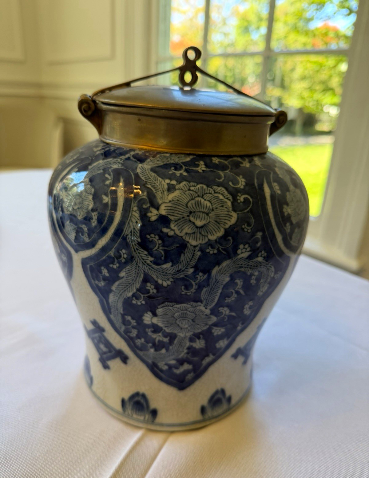 Beautiful Qipao Warrior Jar Blue & White Glazed Jar with Metal Lid 10