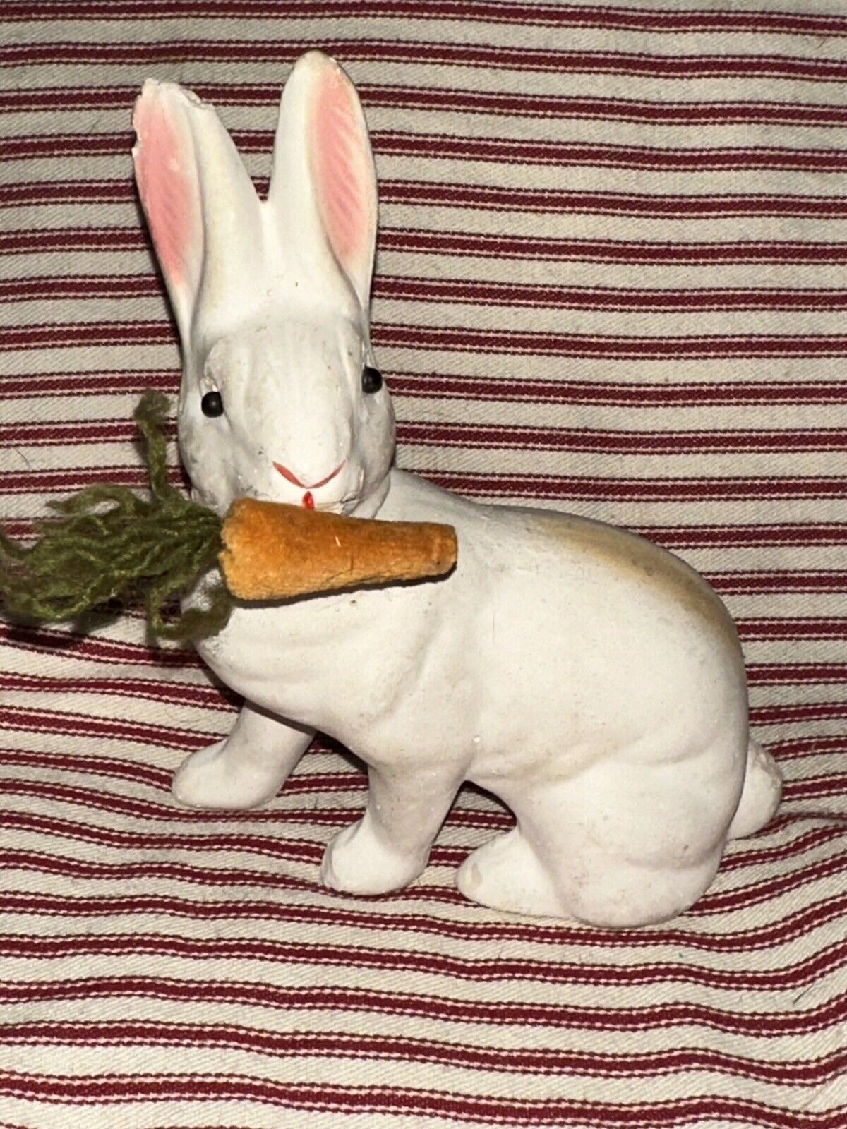 Old German Paper Mache Bunny Rabbit Candy Container With Velvet Carrot