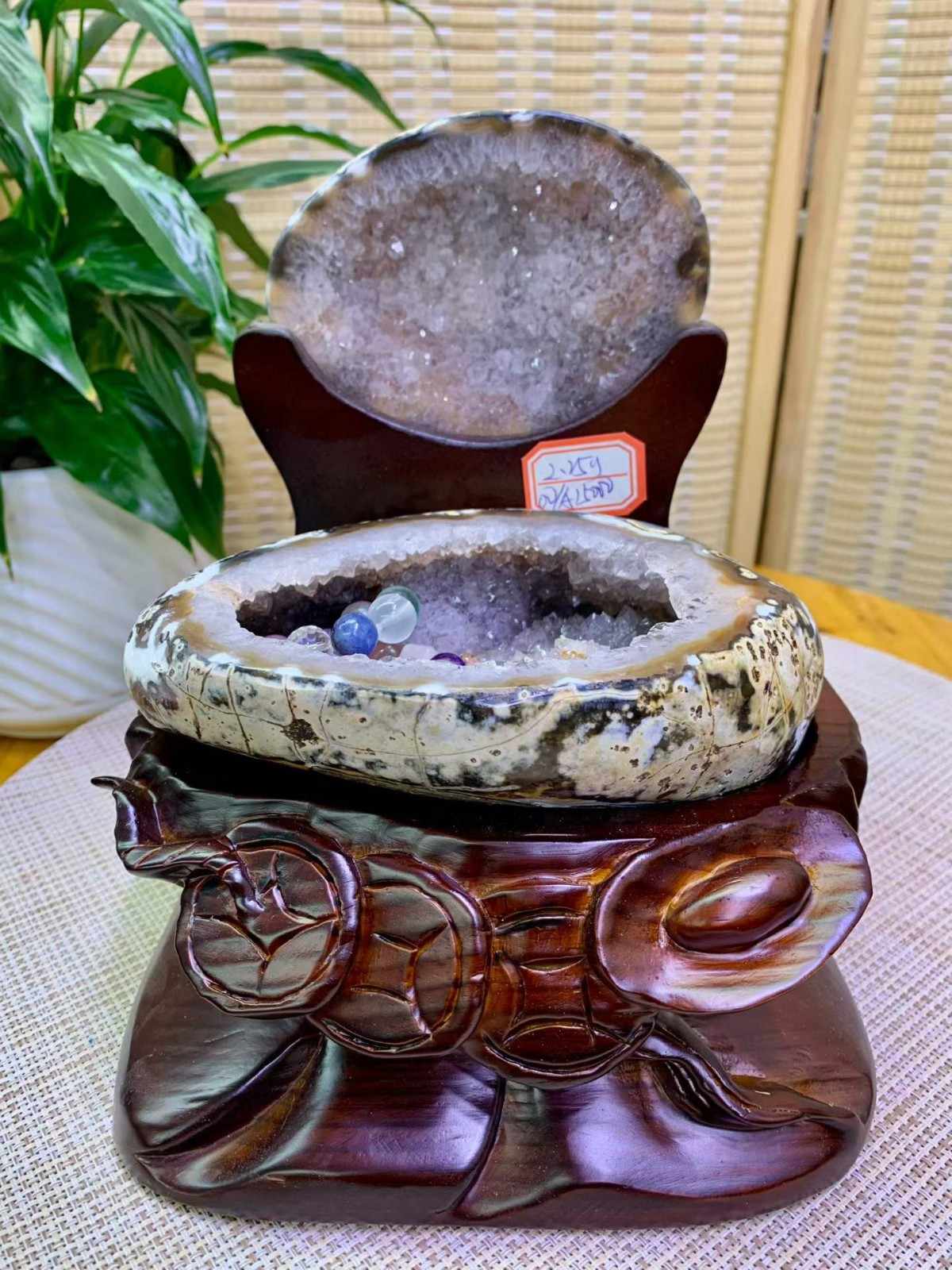 4.96LB Natural Agate Treasure Basin Quartz Geode cluster Reiki Heal decor+Stand