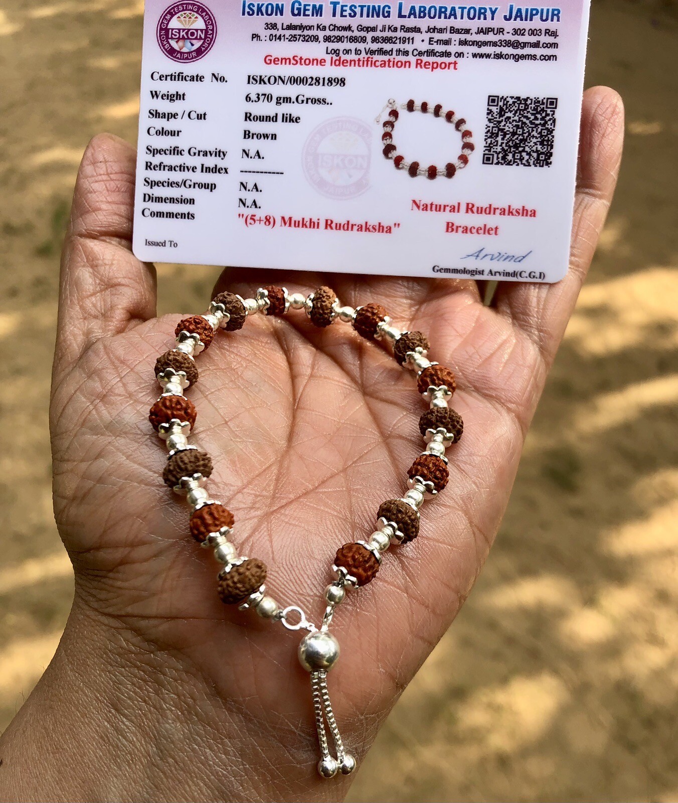 LAB CERTIFIED 925 silver 5 + 8 Mukhi RUDRAKSHA Rudraksh Bracelet adjustable