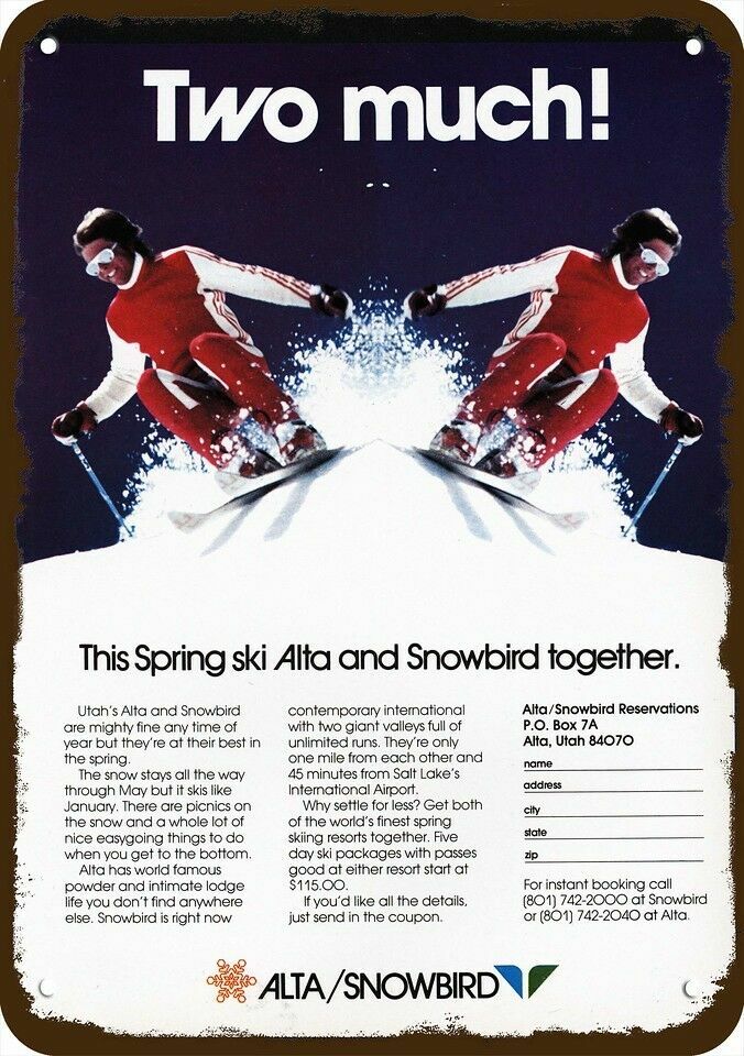 1976 UTAH ALTA & SNOWBIRD SKI RESORTS Vintage Look DECORATIVE REPLICA METAL SIGN