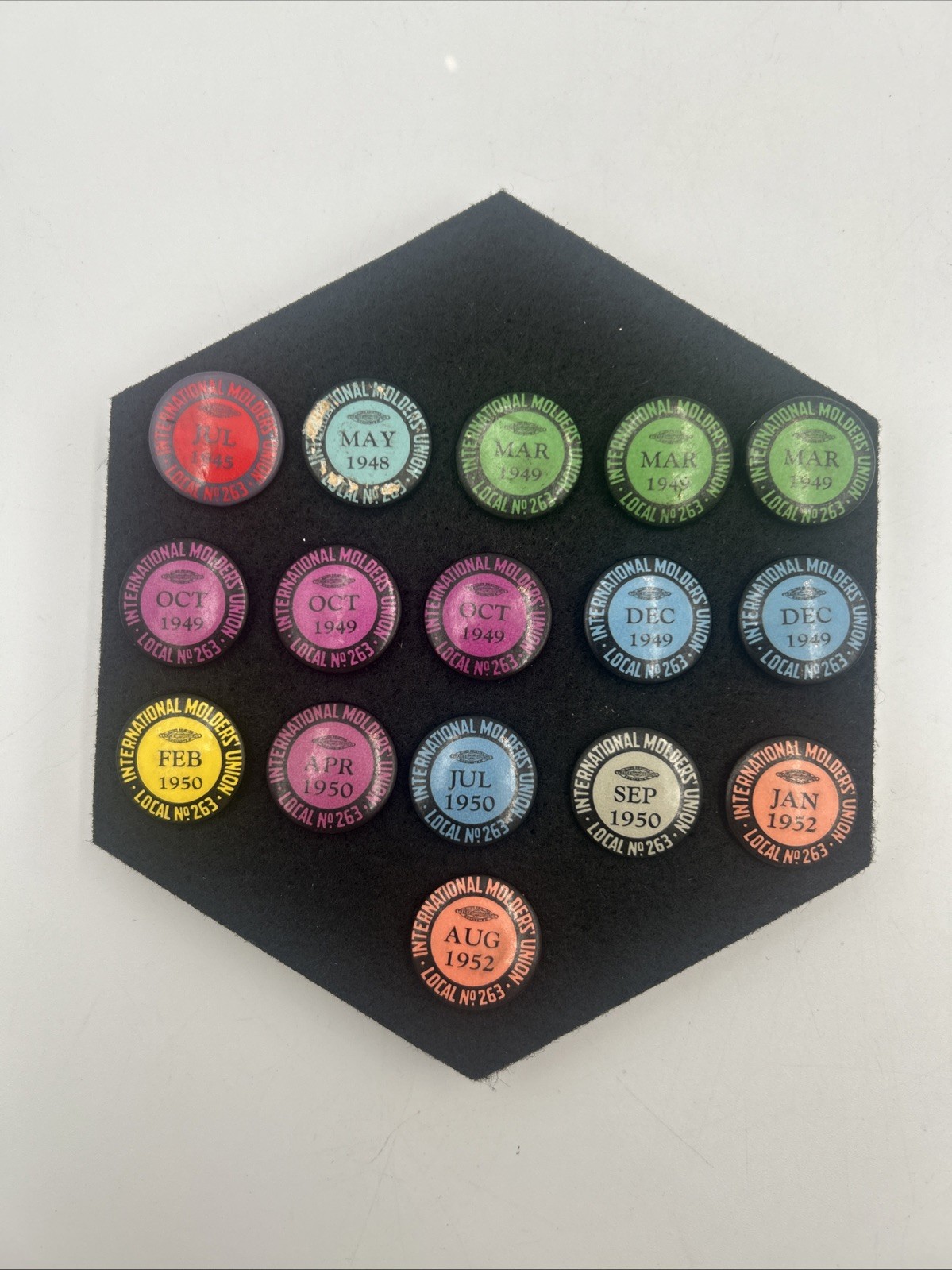 Vintage 1945-1952 International Molders Union Local 263 Lot Of 16 Pins Vintage 1945-1952 International Molders Union Local 263 Lot Of 16 Pins