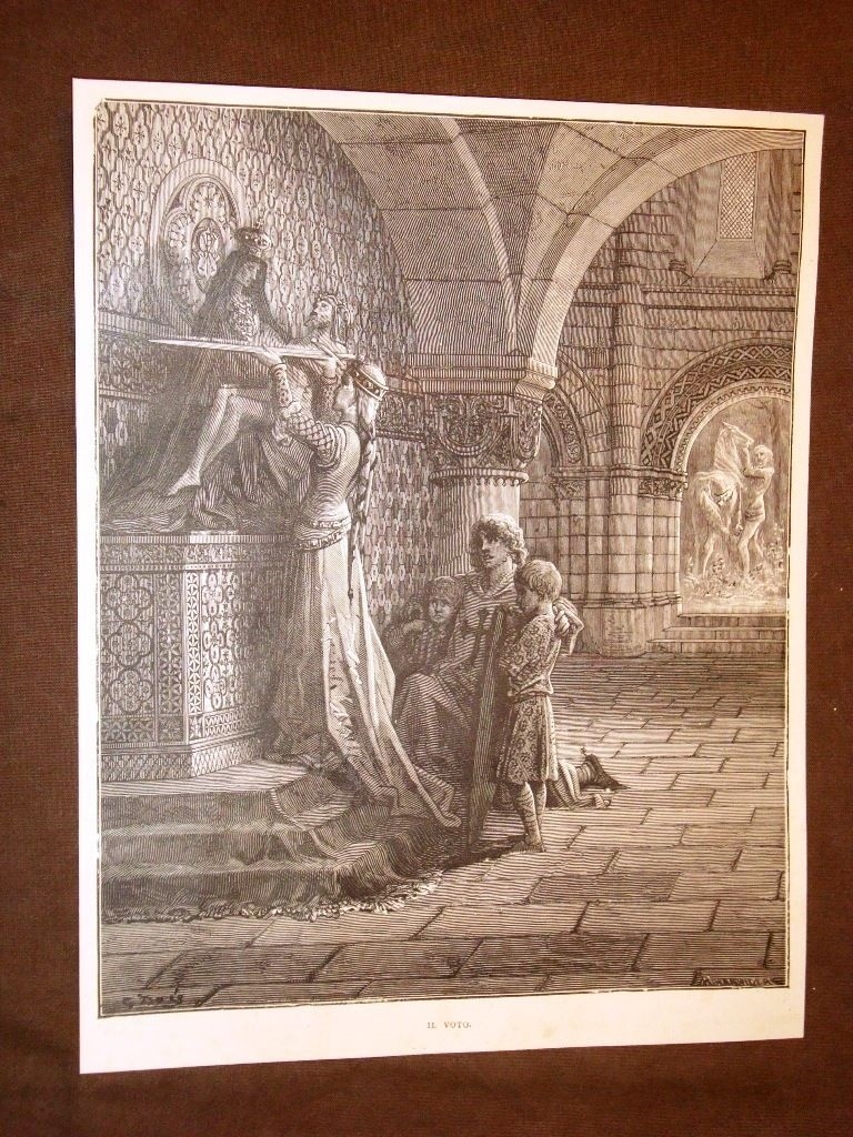 Engraving by Gustave Dorè 1884 The Vow of the Crusader Crusader
