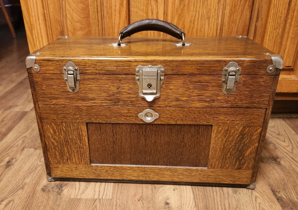 Vintage H. Gerstner & Son Oak Wood Machinist Tool Chest Box Classic Americana