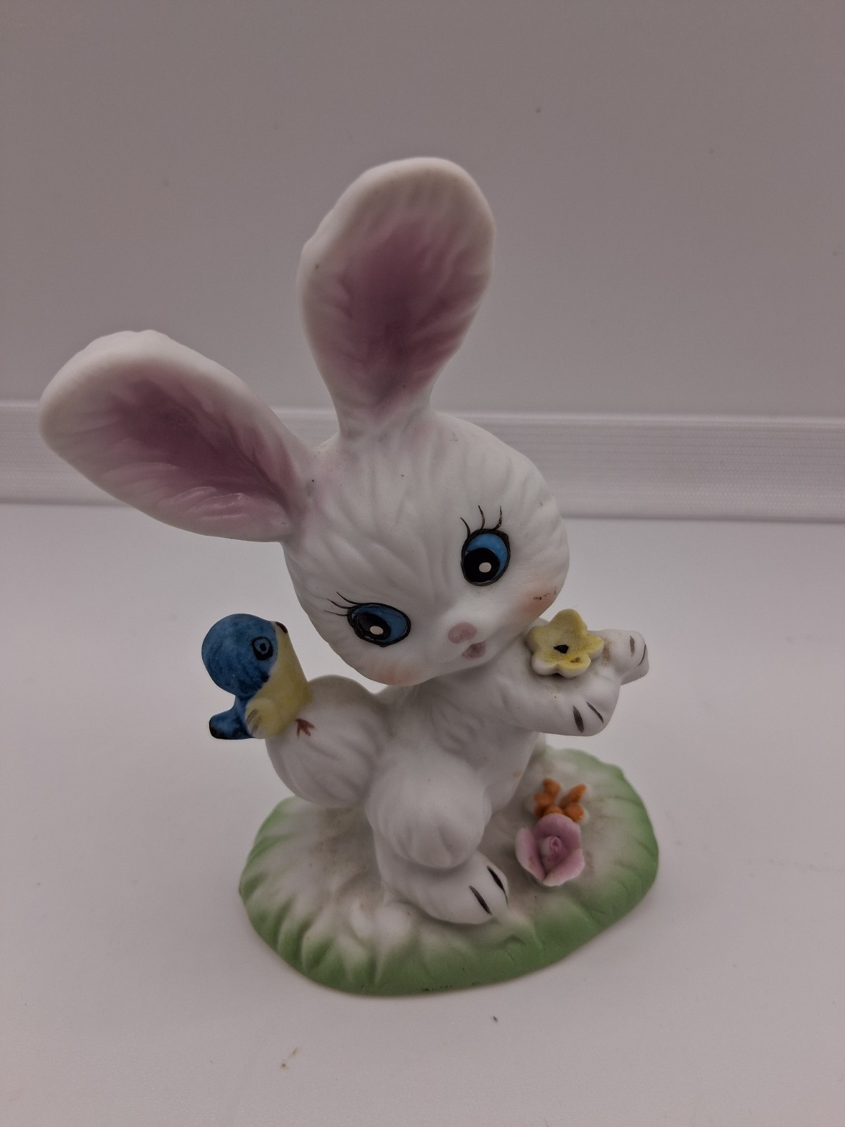 Vintage Lefton 7718 Bunny with Bluebird Figurine