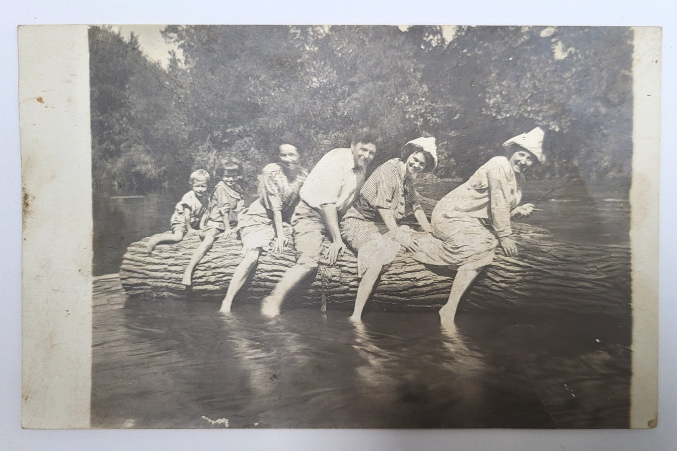 Antique RPPC Real Photo Postcard Family on Log AZO Stamp Box - Unposted Antique RPPC Real Photo Postcard Family on Log AZO Stamp Box - Unposted