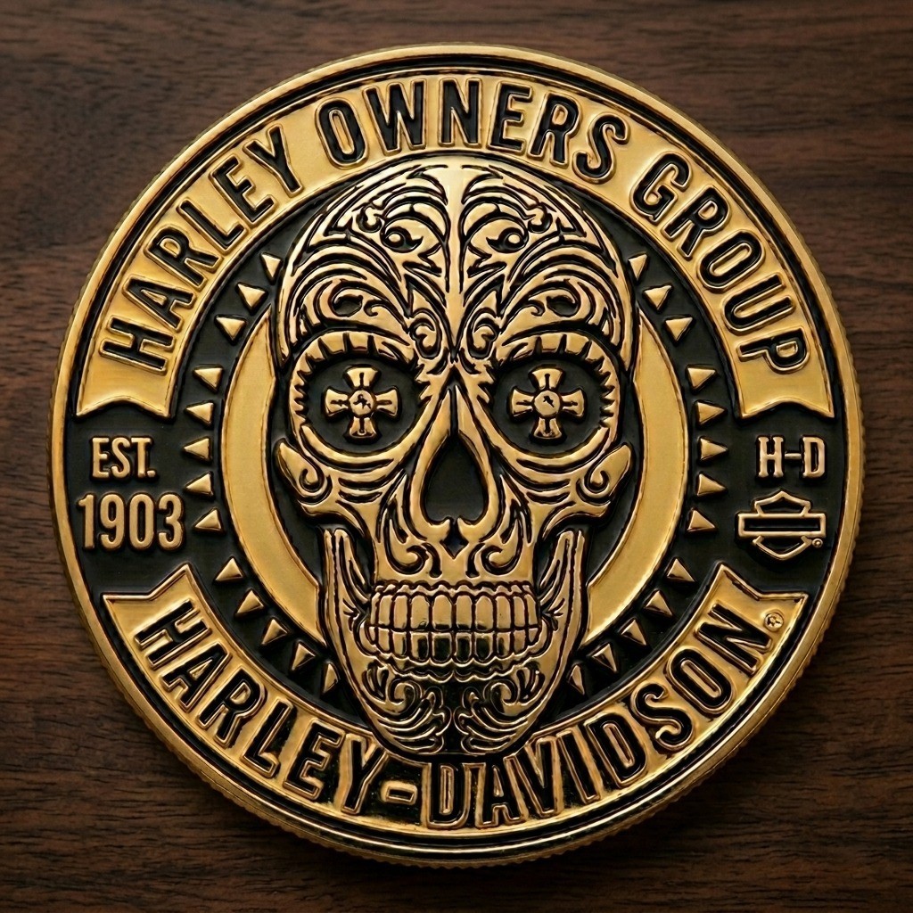 Harley-Davidson H.O.G Owners Group Challenge Coin Sugar Skull Est 1903 Gold Harley-Davidson H.O.G Owners Group Challenge Coin Sugar Skull Est 1903 Gold