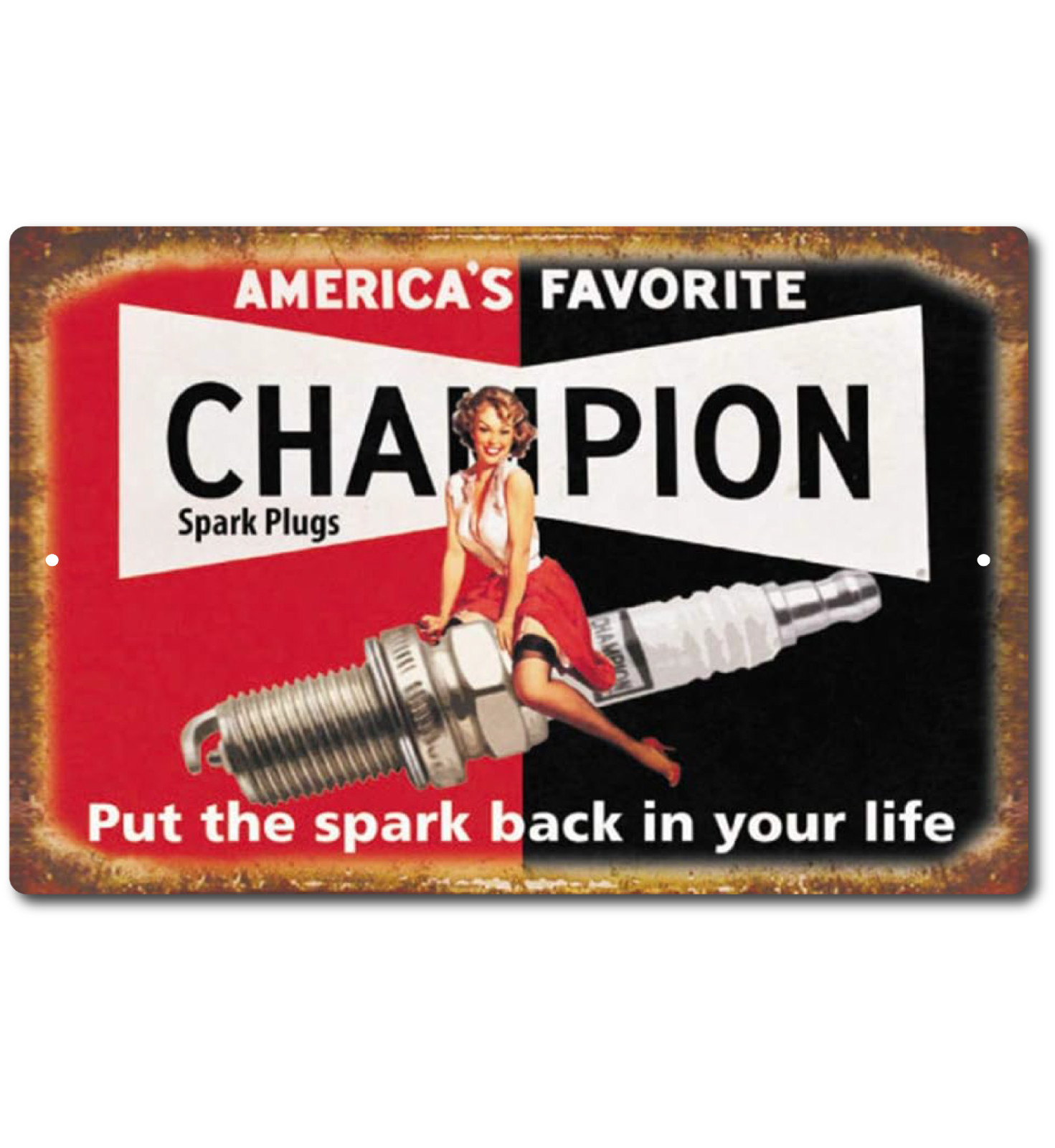 Champion Spark Plug Tin Sign Garage Sign Vintage Replicas 70\'s Racing Black Red Champion Spark Plug Tin Sign Garage Sign Vintage Replicas 70\'s Racing Black Red