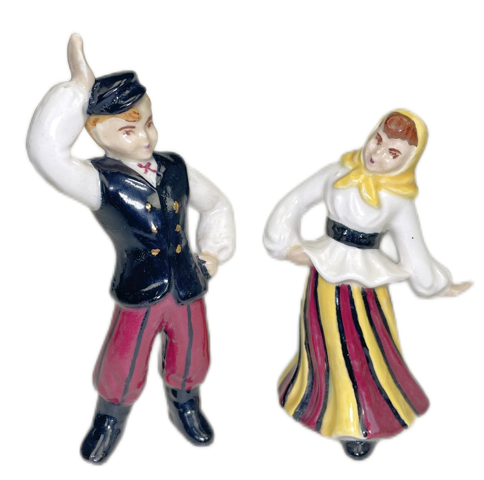 Dancing Couple Ceramic Folk Art Figurines Vintage Boy Girl Dancing Couple Ceramic Folk Art Figurines Vintage Boy Girl