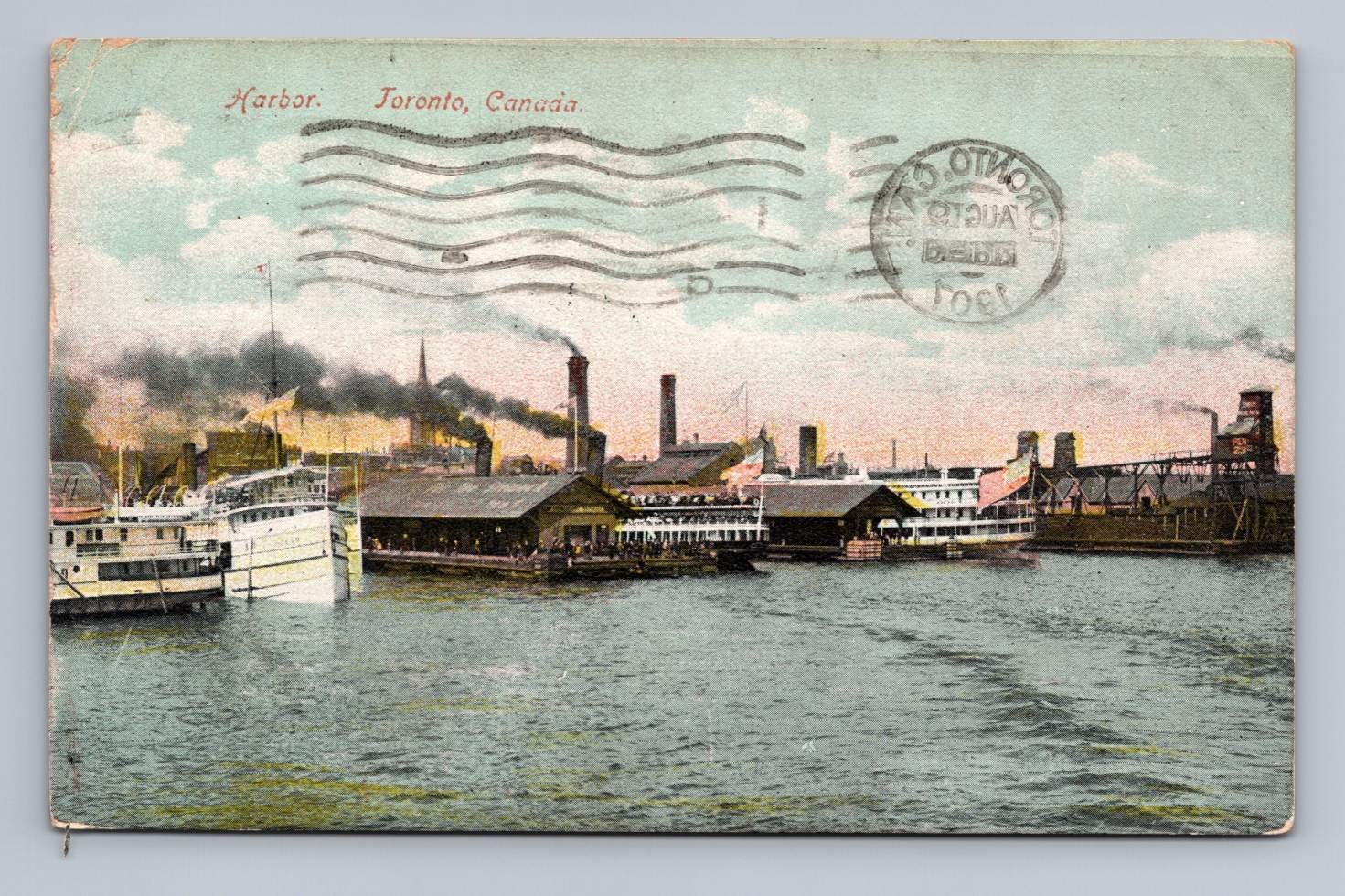 Antique Canadian Postcard TORONTO Harbor Ships Factories 1901