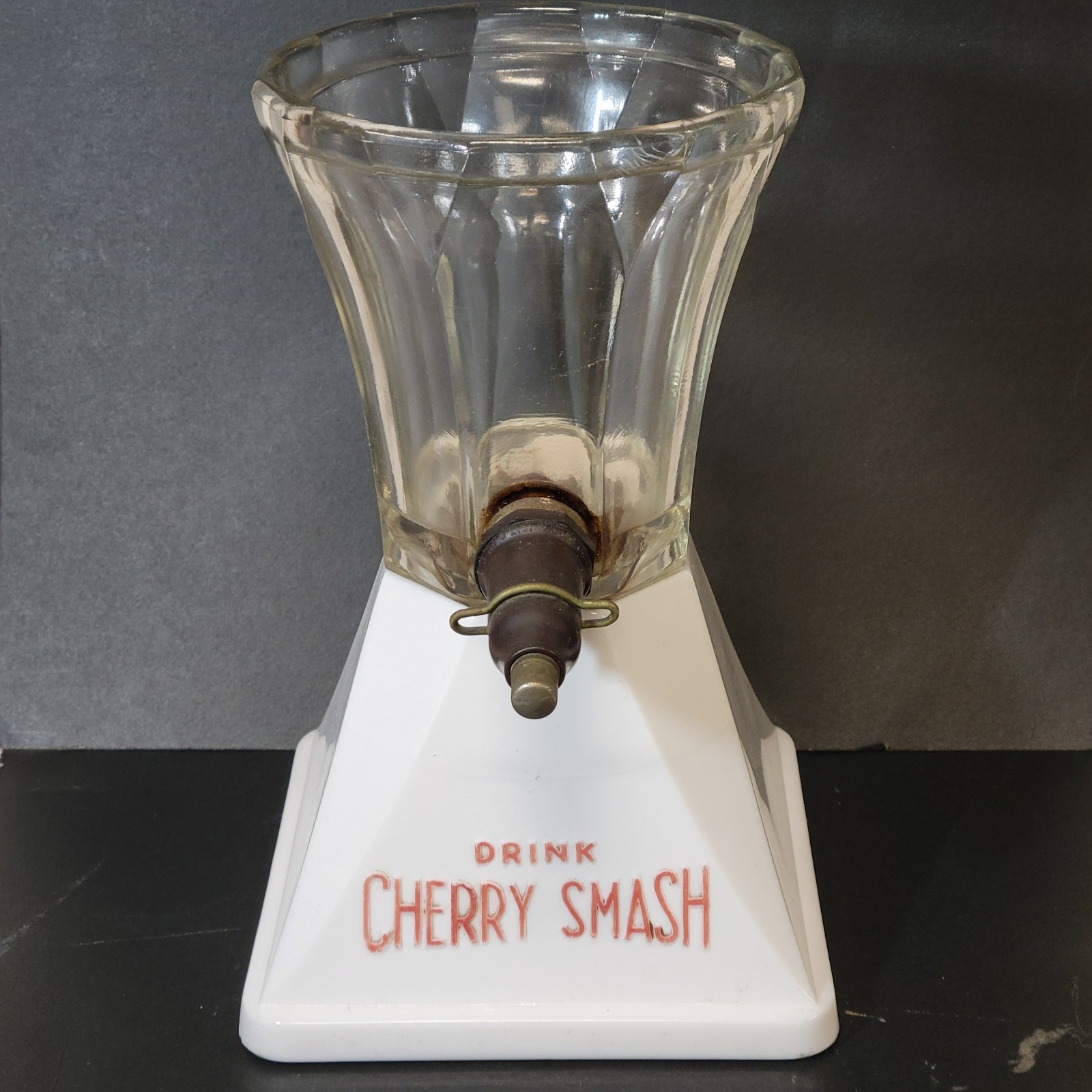 c1920s Cherry Smash Soda Fountain Dispenser Antique Art Deco Milk Glass Base c1920s Cherry Smash Soda Fountain Dispenser Antique Art Deco Milk Glass Base
