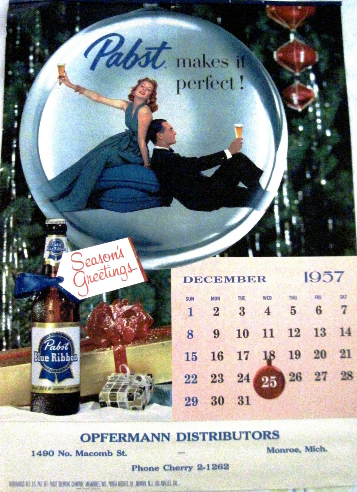 Very Large 1958 Advertising Calendar \