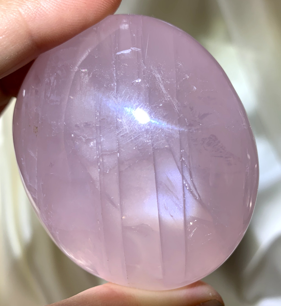 GORGEOUS SILKY BLUE GLOW STAR LAVENDER STAR ROSE QUARTZ POLISHED PALMSTONE