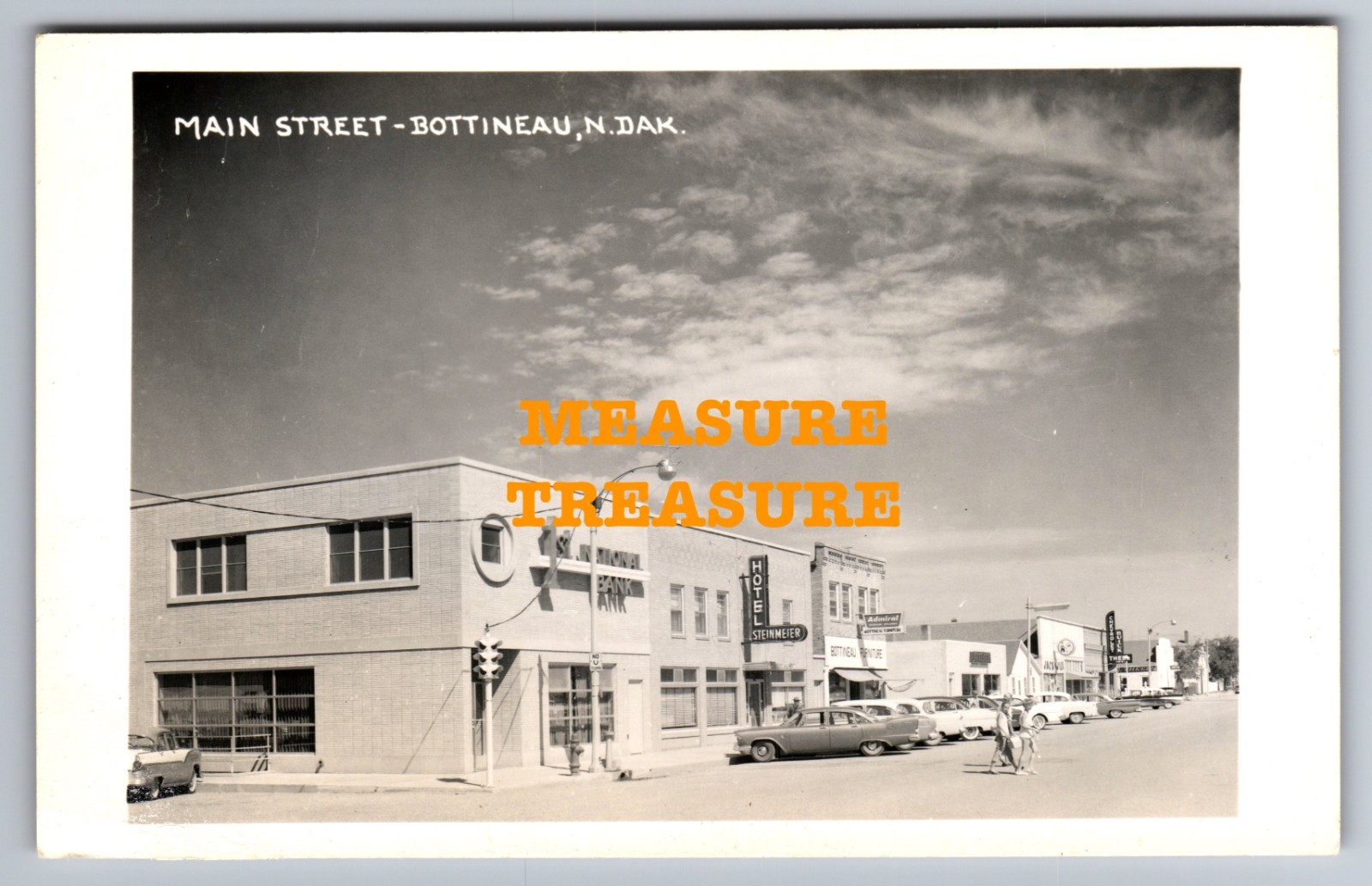 C.1950 RPPC BOTTINEAU, ND MAIN ST, HOTEL STEINMEIER CAR DEALERSHIP Postcard Q7