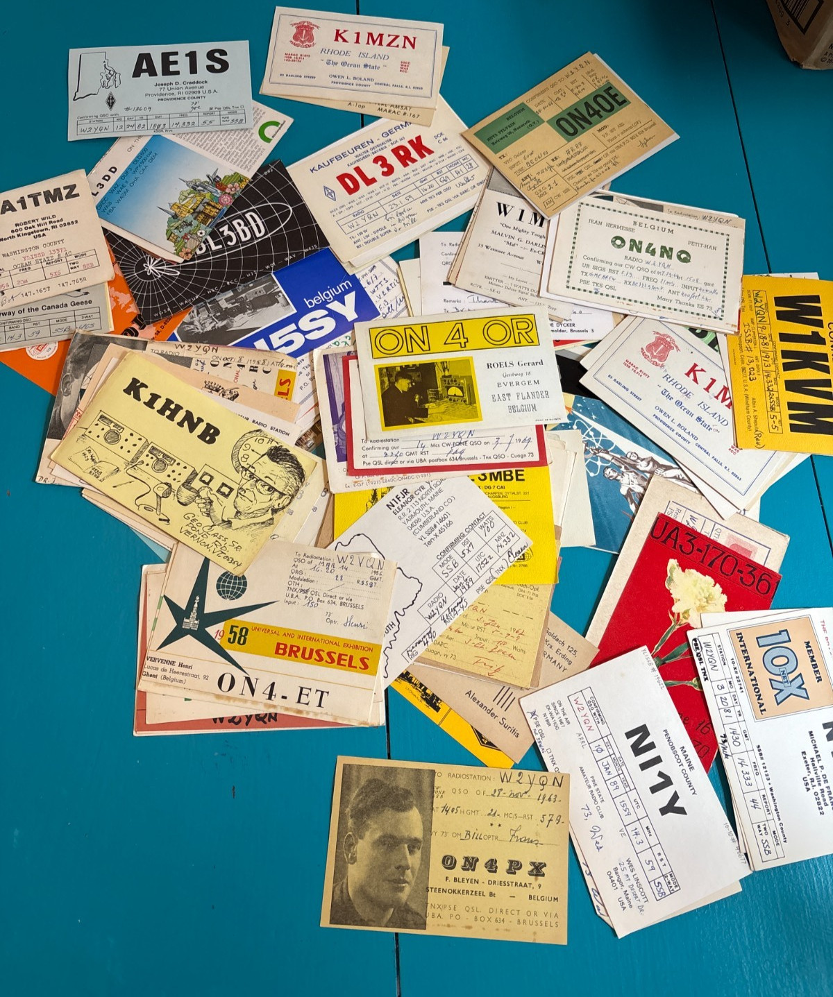 50 Vintage Ham Radio QSL Cards Worldwide DX QSO Mixed Call Signs Postcard Lot
