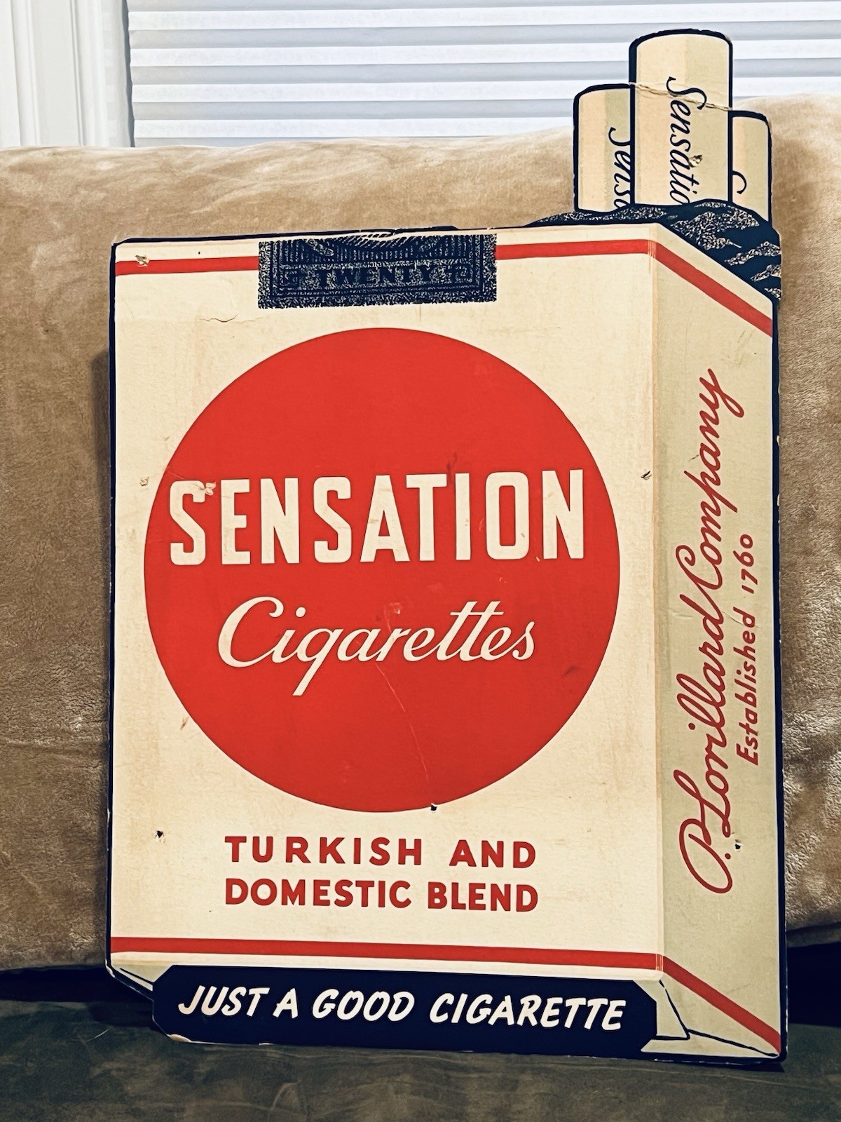 1930s Sensation Cigarettes Cardboard Sign P Lorillard Tobacco Die Cut Display