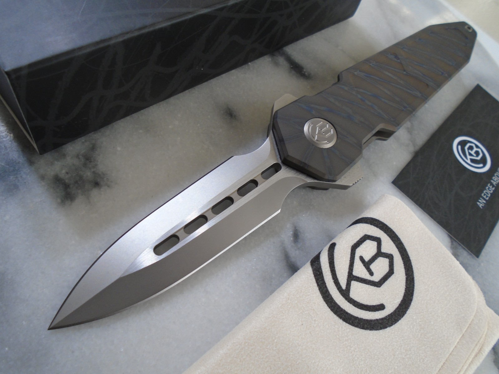 KB Knives Dual Edge Bearing Pivot Pocket Knife Urban Dagger Flamed Titanium M390 KB Knives Dual Edge Bearing Pivot Pocket Knife Urban Dagger Flamed Titanium M390