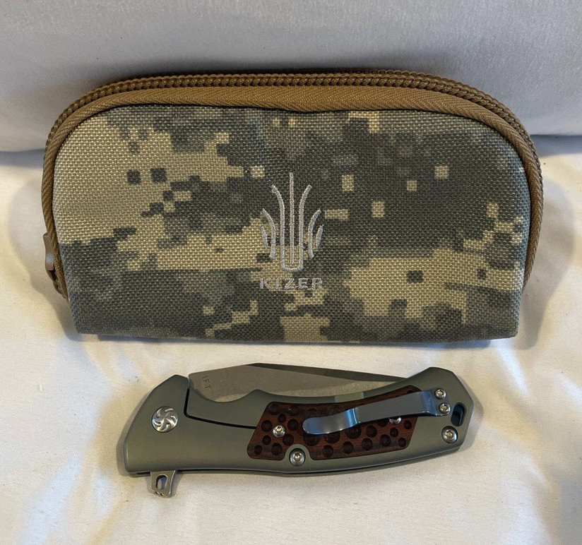 Kizer T1 Ki3452 Flipper Knife S35VN Green Titanium w/ Pouch