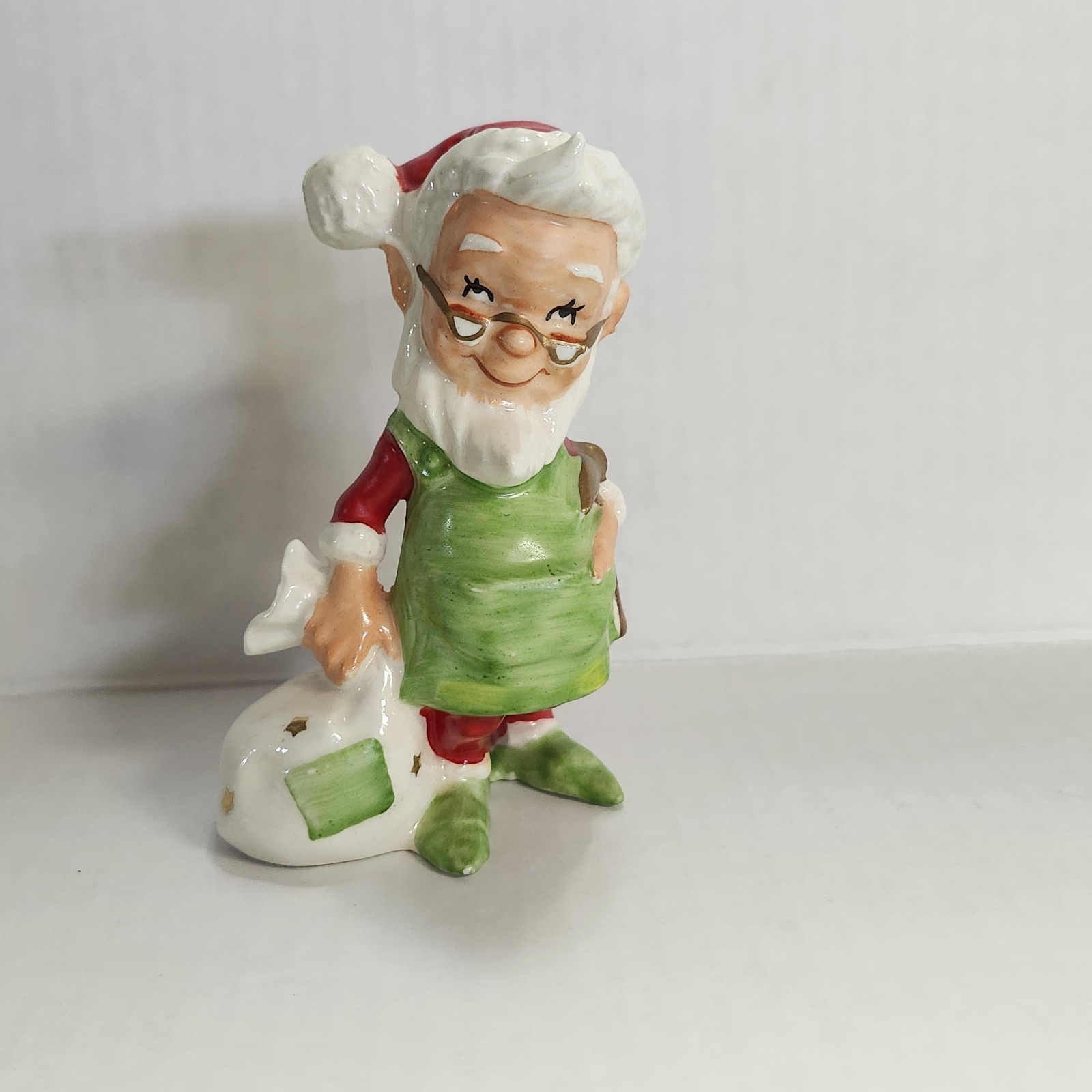 Vintage Lefton Santa\'s Elf /Pixie/Helper Christmas Figurine Japan Holding Sack
