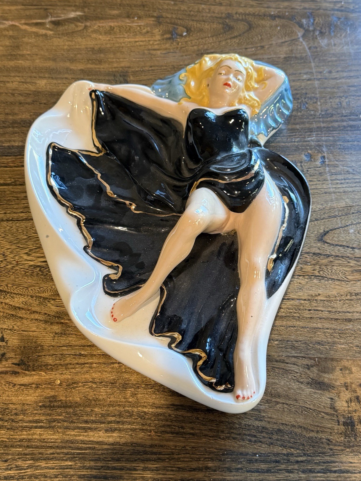 Vintage 1950s Pinup Girl Ceramic Ashtray Dish Holland Mold Risqué MCM
