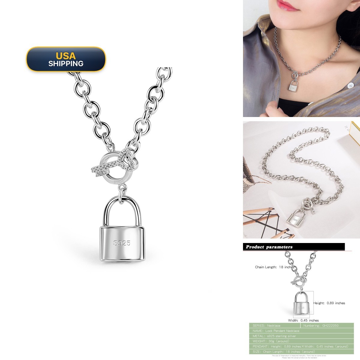 Dankadi Women 925 Sterling Silver Key Lock Pendant Necklace Fashion Solid Dankadi Women 925 Sterling Silver Key Lock Pendant Necklace Fashion Solid