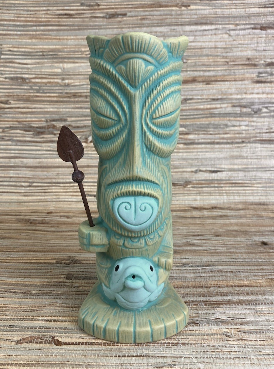 The Fish Gatherer Tiki Mug Tiki Farm Bai Green Glaze 8.25