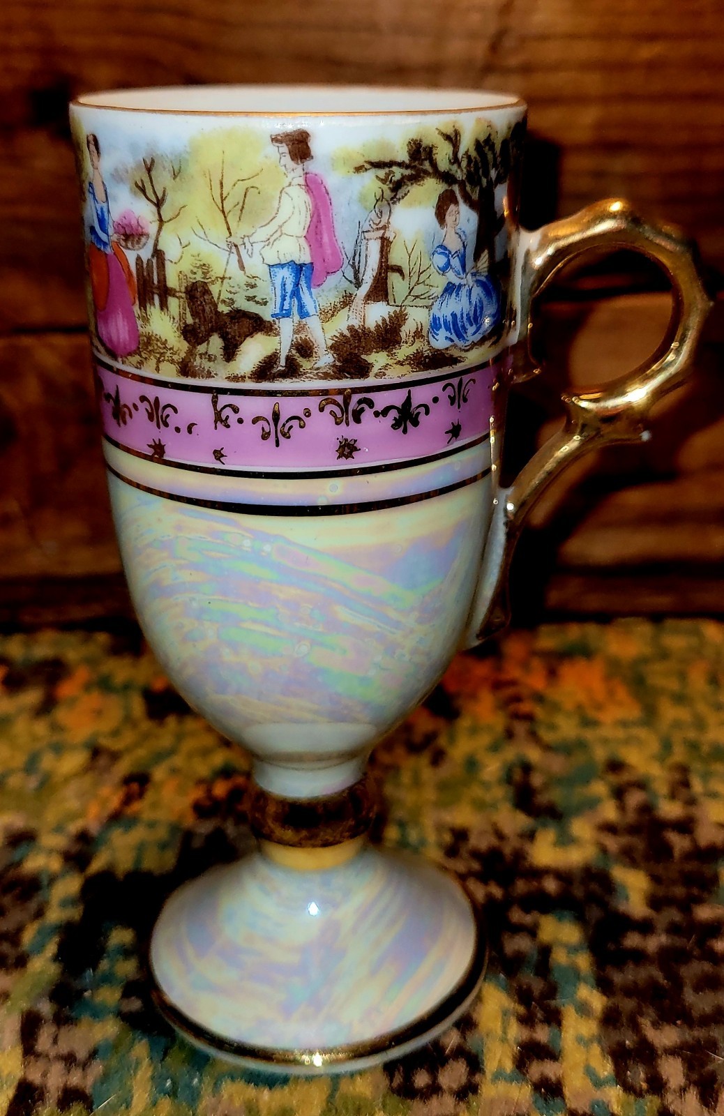 Japan Hand Painted Footed Demitasse Teacup Gilded Gold Trim Lusterware Japan Hand Painted Footed Demitasse Teacup Gilded Gold Trim Lusterware