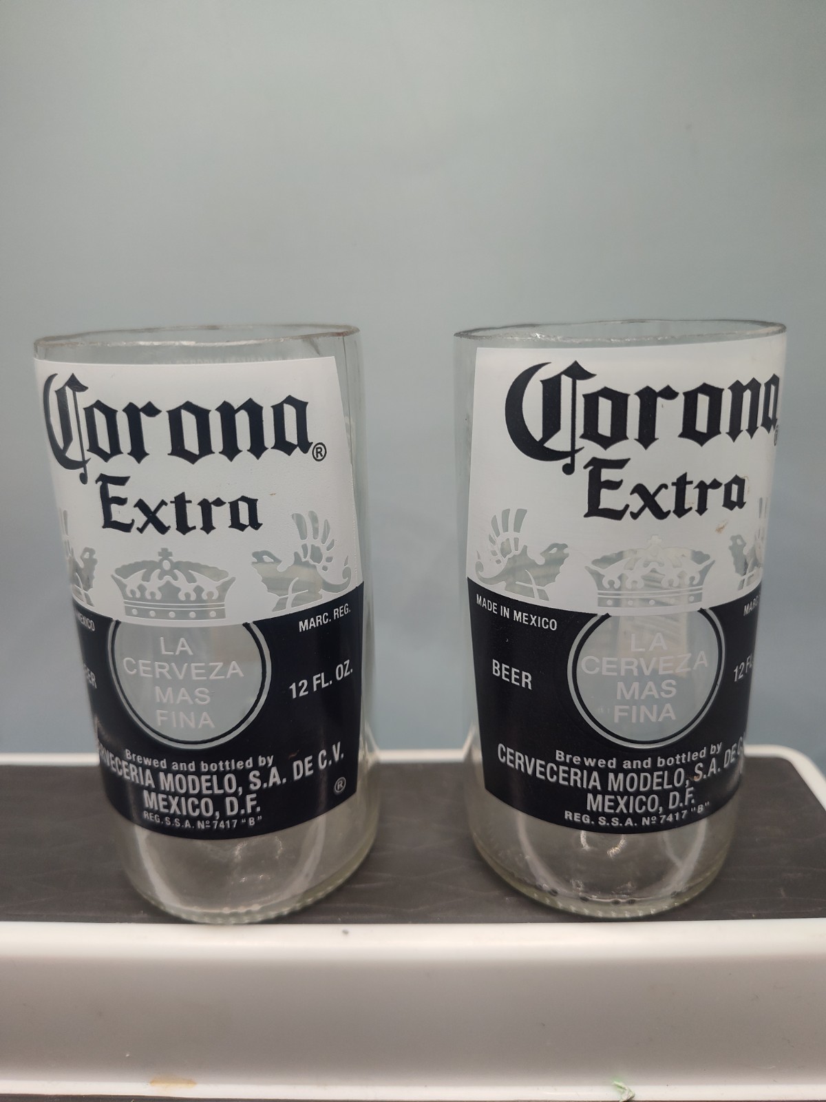 Corona Extra Beer Glasses Cups Made from Glass Bottles Lot of 2  