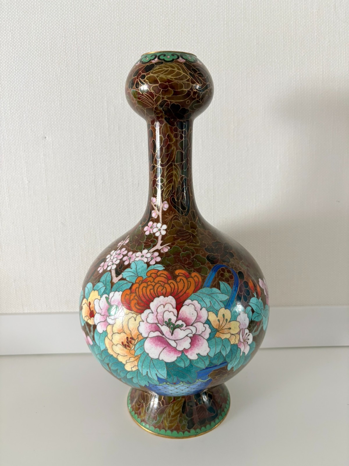 Vintage Cloisonne Floral Vase. Large over 12