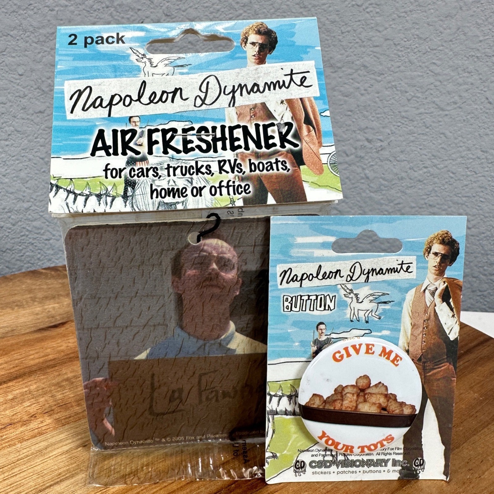 VTG Napoleon Dynamite Give Me Your Tots Pin + Air Freshener Kip LaFawnduh 2005