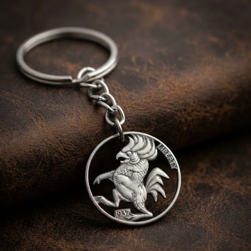 1937 Hobo Nickel Cut Coin Keychain Douglas From Where the Wild Things Are Custom