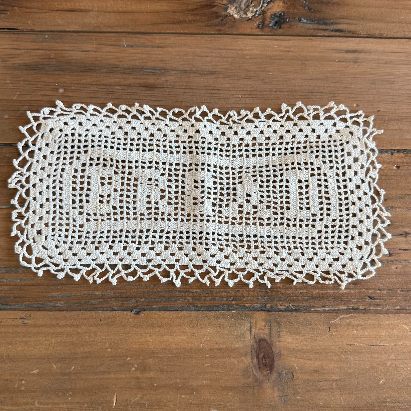 Vintage Handmade Filet Crochet BREAD Doily Lace Bread Basket Mat Farmhouse