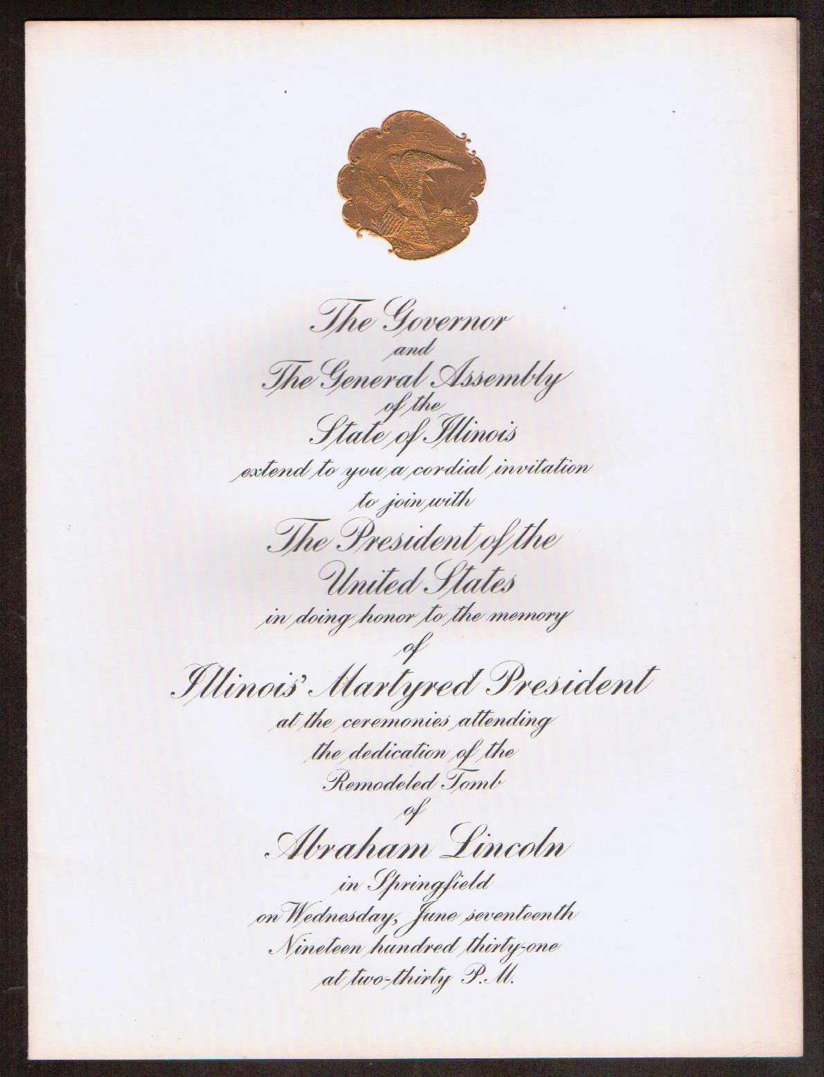 Herbert Hoover at Abraham Lincoln\'s Tomb Dedication 1931 - 2 STEEL Engravings