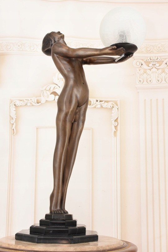 Bronze Lady Floor Lamp Glass Globe French Style Sculptural Light Art Decor Woman